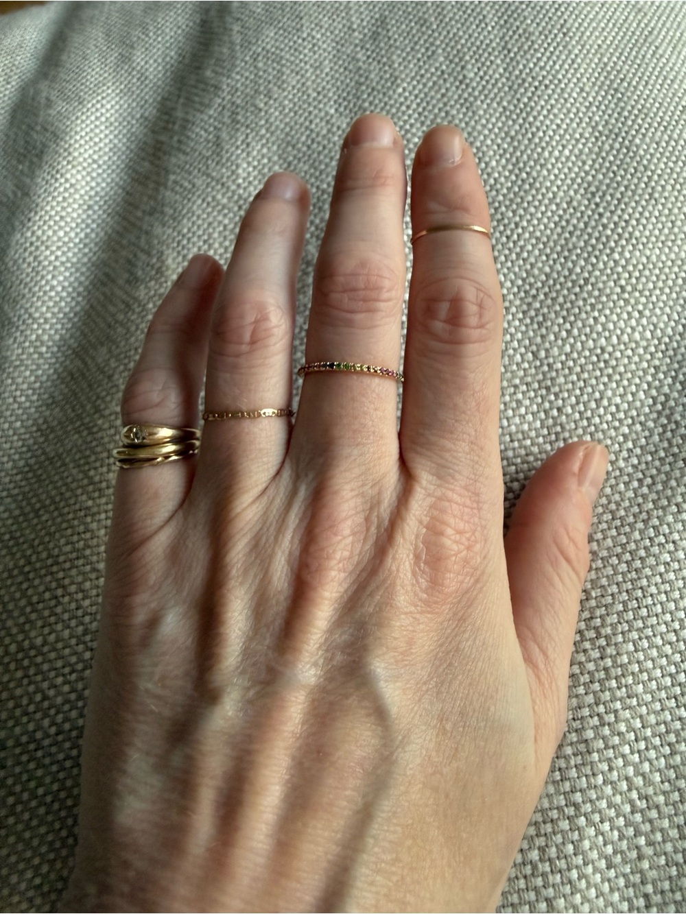 Brand New 14k Yellow Gold Rainbow Sapphire Eternity Band 6